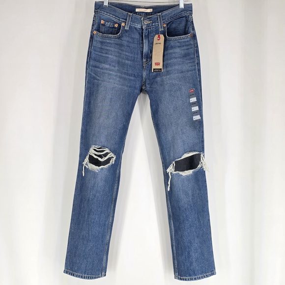 Y2K Grunge Levi’s Low Pro Straight Jeans Womens 26x31 Blue Distressed Ripped NWT - Picture 1 of 10